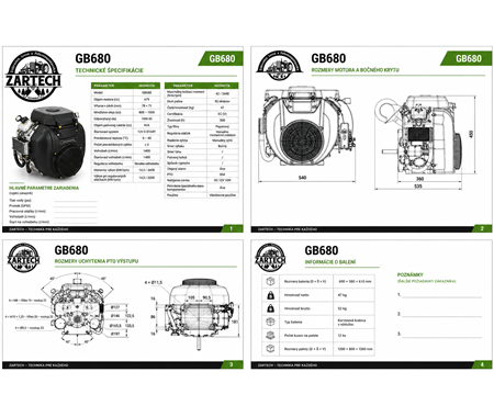 MOTOR ZONGSHEN GB680 680cc 22 TWIN horizontálna hriadeľ 25.4mm